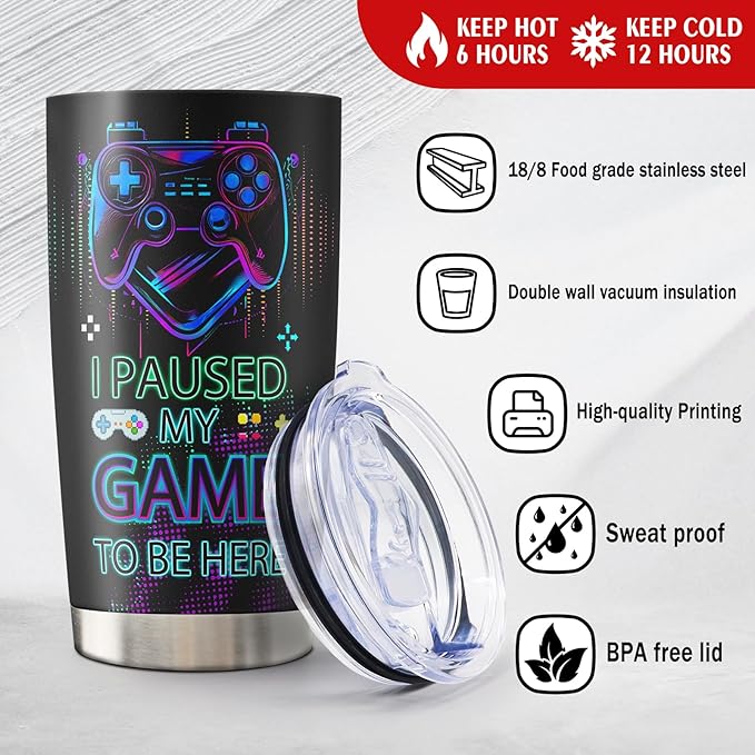 Gamer Gifts, Cool Gifts for Men Teenage Boyfriend Teen Boys Girls, Gaming Mug, Video Game Cup, Birthday Present for Game Lovers Tumbler 20oz 1 PC