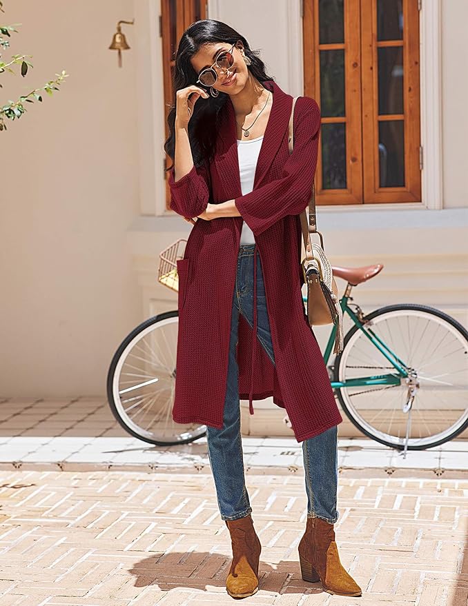 Ekouaer Robes for Women Waffle Knit Bathrobe Lightweight Kimono Robe Knee Length Loungewear with Pockets