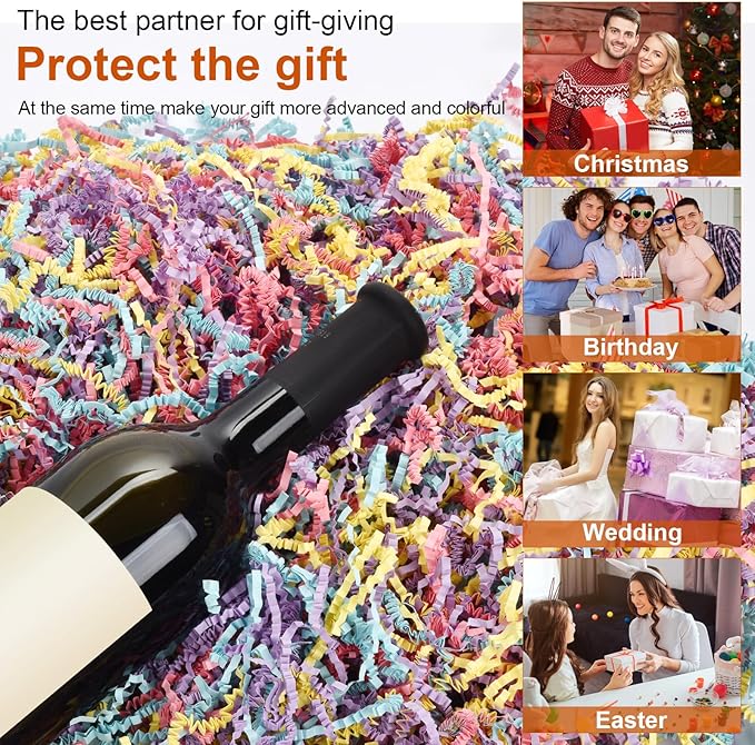 Darfukei Shredded Paper For Gift Baskets, 1/2LB (8 oz) Crinkle Paper Filler, Colorful easter basket grass, Crinkle Cut Paper Shred For Birthdays, Weddings,Boxes Bags, Basket Filler, Anniversaries, Christmas, Gift Wrapping