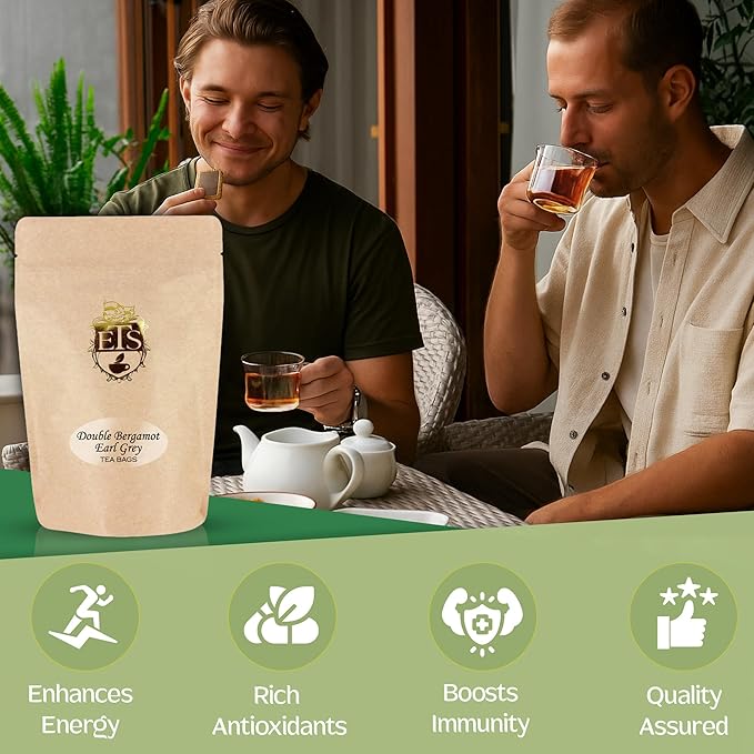Double Bergamot Earl Grey Tea Bags | Strong Citrus Black Tea Blend | 25 Count Pouch | Indian Ceylon Loose Leaf in Teabag Format | Natural Bergamot Extract | English Tea Store