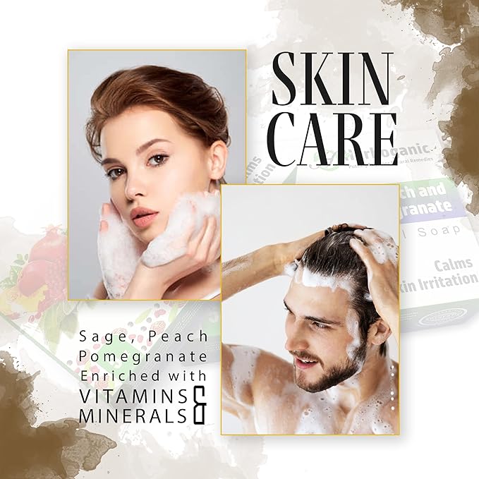 HERBOGANIC Sage Peach and Pomegranate Herbal Soap | Pack of 6 of 5oz soap Bar | Ideal for Men and Women, Soothing and Nourishing Soap for Moisturization