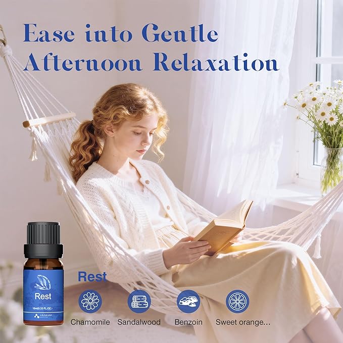 ASAKUKI Essential Oils, Essential Oil Blends Set for Diffusers, Humidifiers, Candle Making, Aromatherapy-Breathe, Uplift, Sensual, Rest, Unwind, Balance, 6 * 10ml