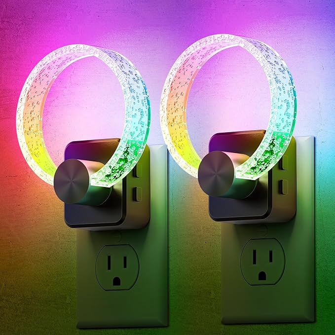DORESshop Night Lights Plug Into Wall, [2 Pack] LED Night Light Color Changing RGB with Dusk-to-Dawn Sensor, Adjustable Brightness Dimmable Nightlights for Hallway, Bedroom,Kids Room