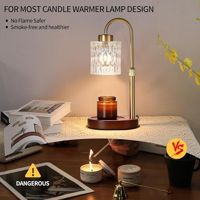 Candle Warmer Lamp with Dimmer and Timer,Home Decor Lamp for Scented Jar,Antique Brass Electric Wax Melt Warmer,Mother's Day/Birthday/Christmas Gifts for Mom/Wife,Adjustable Height,with 2 Bulbs