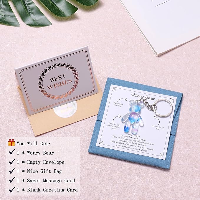 Pocket Bear Hug, Anxiety Relief Gift, Mental Health Positivity Gifts, Autism Fidget Gift, Stress Relief Gifts for Friend, Comforting Present for Son Daughter Back to School, Light Blue