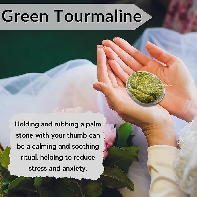 Amazing Gemstone Green Tourmaline in Matrix Crystals and Healing Stones - Large Palm Stone Crystals Piedra - Crystal for Good Luck,Positivity,Meditation - Unique Stocking Stuffers and Birthday Gifts