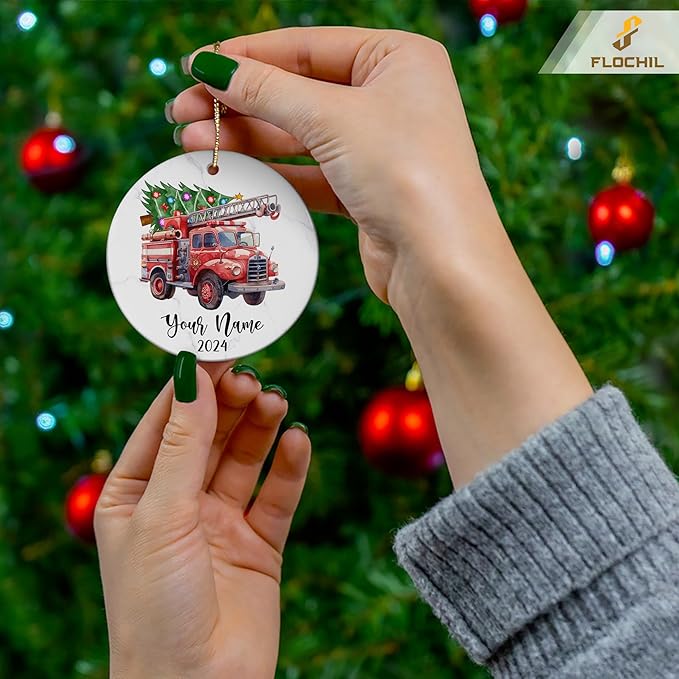 FLOCHIL Personalized Firefighter Ornaments, Custom Fireman Christmas Tree Ornaments with Name, Gifts for Men, Christmas