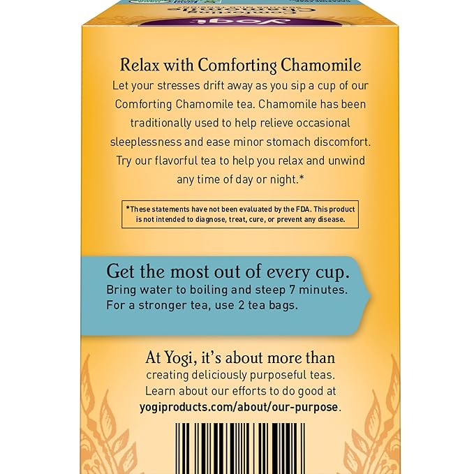 Yogi Tea Comforting Chamomile Tea - 16 Tea Bags per Pack (4 Packs) - Organic Chamomile Tea Bags - Supports a Good Night's Sleep & Occasional Stomach Discomfort - Made from Organic Chamomile Flower