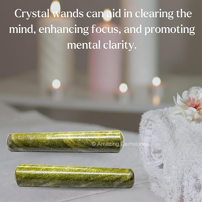Amazing Gemstone Vesuvianite Crystal Wand Massage Stick - Pelvic Wand Gua Sha for Adults - Crystals and Healing Stones Massage Wands for Adults Gifts (Smooth)
