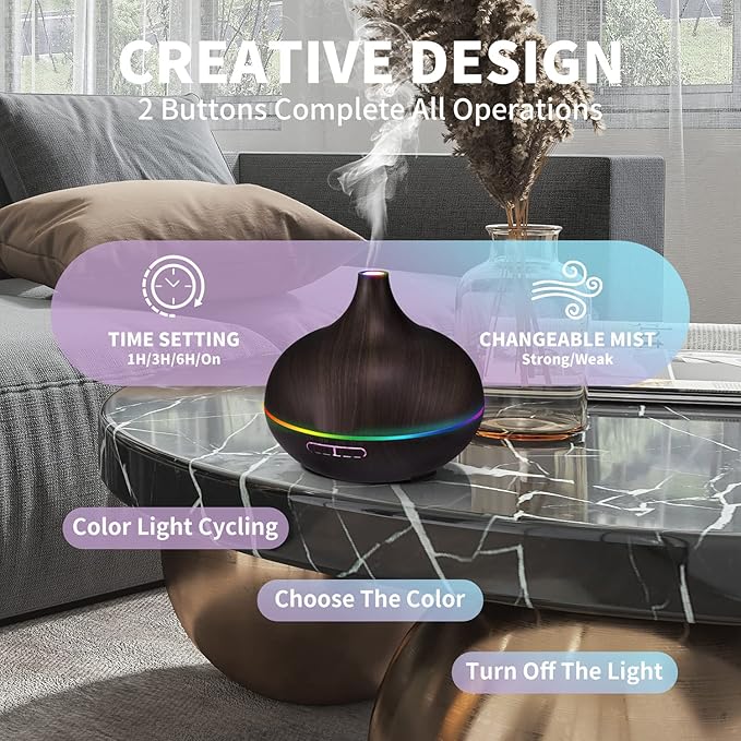 550ML Black Aroma diffusers for Essential Oils, Large Office Essential Oils Aromatherapy Diffuser with Ambient Light & 3 Timer, waterless auto Off Cool Mist humidifier Vaporizers for Bedroom Kids