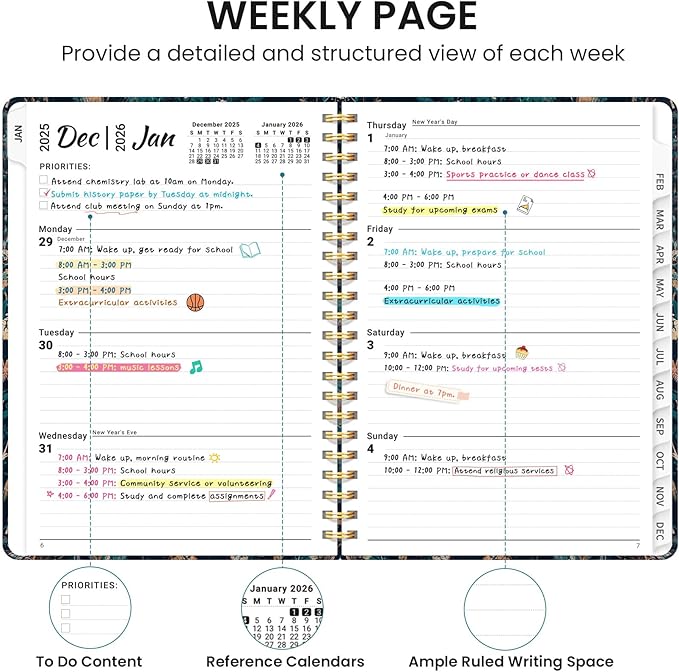 2026 Planner, Monthly and Weekly Calendar Planner for Women, January 2026 - December 2026, Hardcover Pretty 2026 Agenda Planner Book with Tabs, Spiral Bound, Perfect for School Office Home Supplies, 8.5" x 11" - Royal Flowers