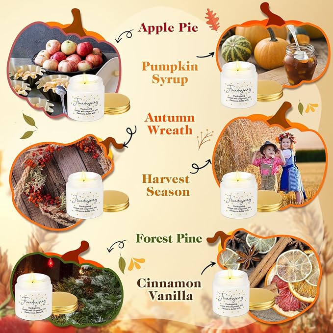 6 Pcs Thanksgiving Gifts Fall Scented Candles Set 3.5 Oz Soy Wax Pumpkin Scented Glass Jar Candle Friendsgiving Gift for Friends Coworker Women Men Autumn Birthday (Classic)