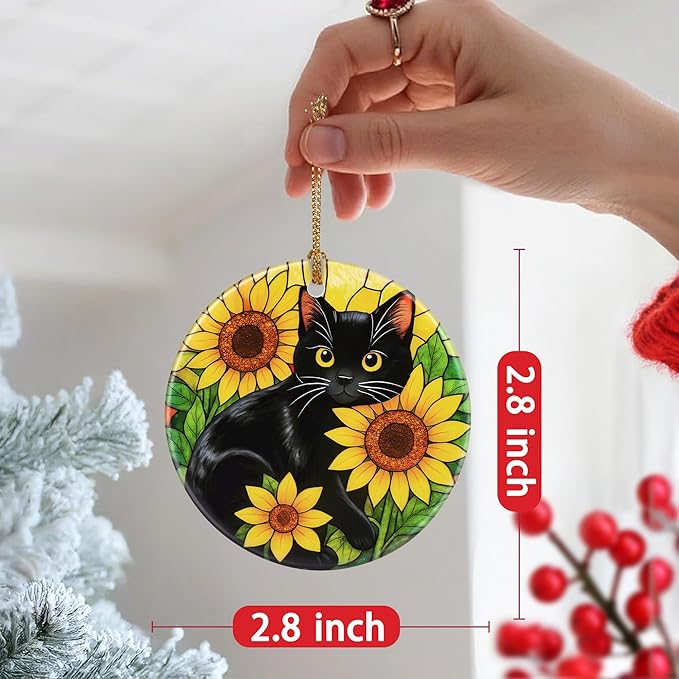 Christmas Ornament, Christmas Decoration, Ceramic-Style Black Cat Ornament, Heirloom Keepsakes, Holiday Ornaments, Holiday Presents, Unique Xmas Gifts, Gift Exchange Ornaments, Gift Idea