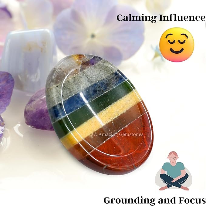 Amazing Gemstone 7 Chakra Worry Stone Meditation Crystals and Healing Stones