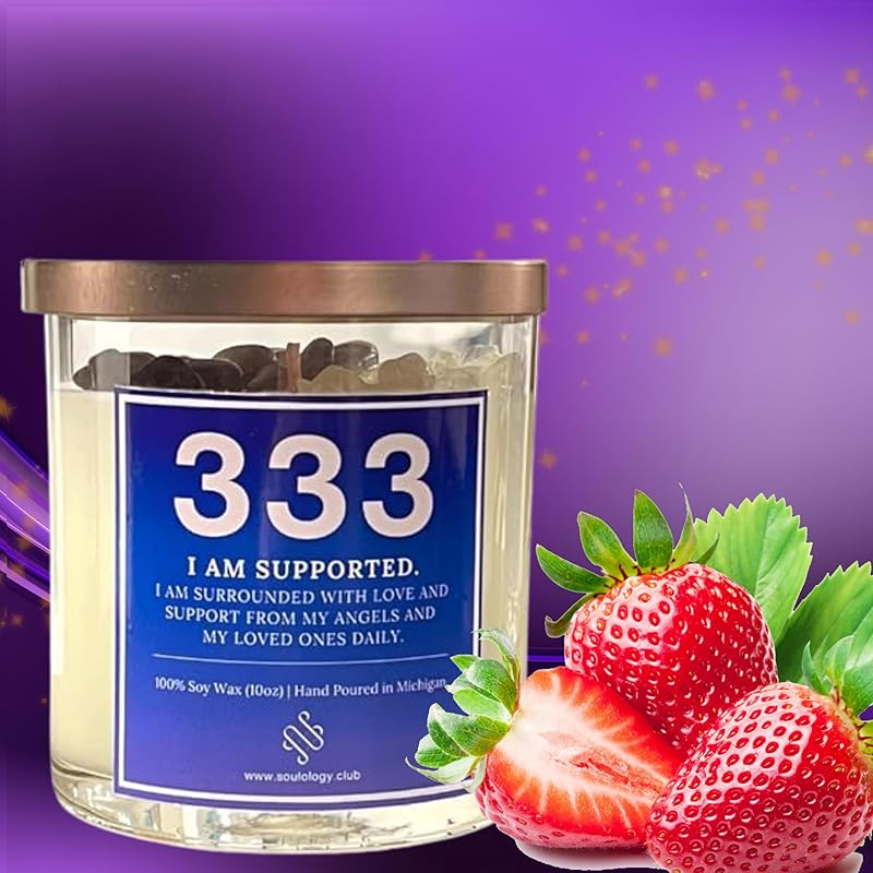333 Angel Number Candle, 10oz, Crystal candle, 100% Soy Wax & Phthalate-Free Fragrance candles, Gifts candles for women, Angel Number Gift, Healing Candle, Spiritual Candle