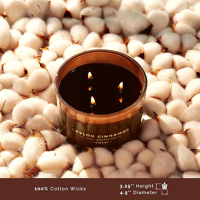 Cinnamon Scented Fall Candle - 100% Natural Soy Wax - Large 3 Wick Jar Candle - Up to 40 Hours Burning Time - Aromatherapy Candles for Home - Housewarming Gift for Women & Men