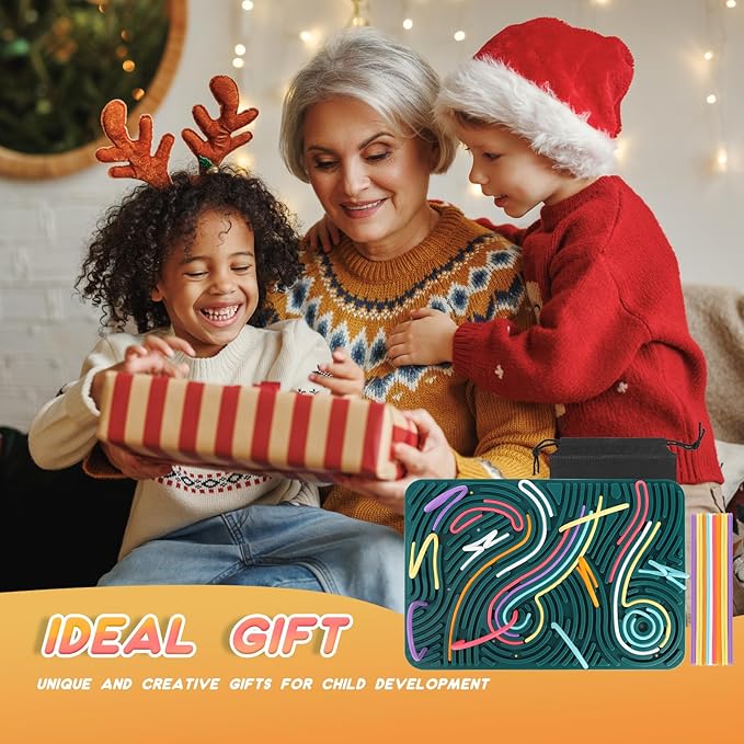 Extra Large Sensory Activity Board, 11.6"*7.87" Upgraded Double Sided Silicone Fidget Toy for Calming, Stress, Anxiety, ADHD & Autism, Sensory Toys for Kids 3+ & Adults with Travel Bag & 40 Strings