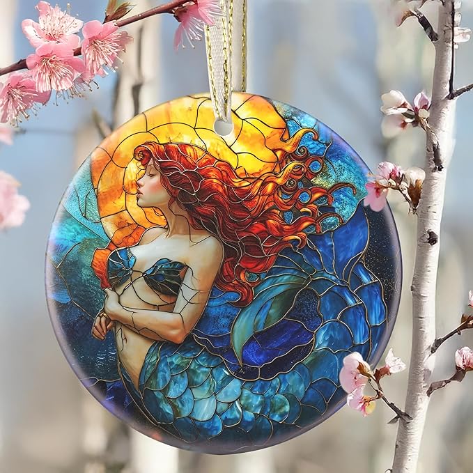 Ceramic Mermaid Hanging Ornament - Christmas Tree Decor - Gifts for Mermaid Lovers