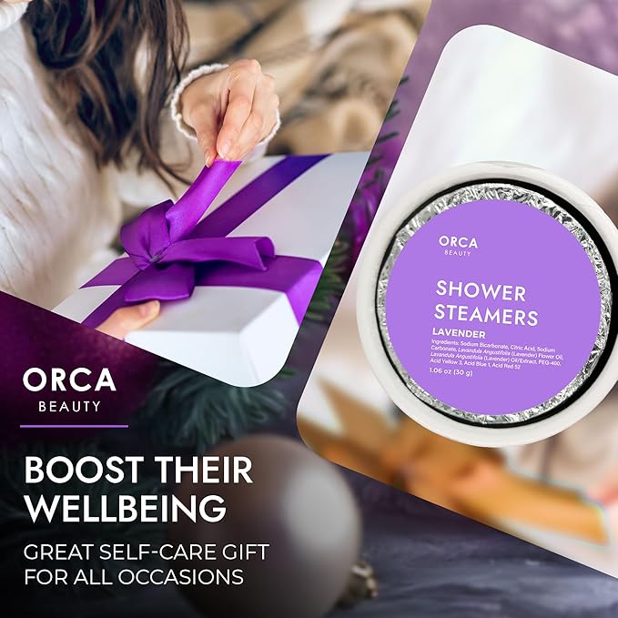 8-Pcs Shower Steamers Aromatherapy & Scented Candle - Birthday Self Care Relaxation Gifts for Women, Pampering Shower Bombs Aromatherapy, Spa Day Essentials, Christmas Purple Gift Bundle