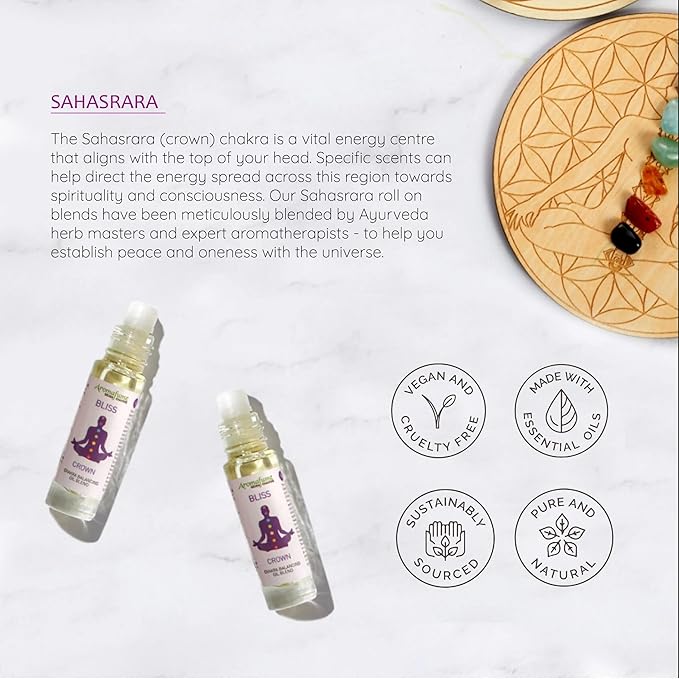 Crown Chakra Essential Oil Roll-On Blend by Aromafume | 10ml/0.33 fl oz | Sahasrara | Aromatherapy Oils for Chakra Balance | Lavender & Jasmine Extracts | Chakra Incense for Meditation, Yoga, Reiki