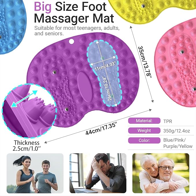 Foot Massage Mat, Big Foot Reflexology Mat with Magnetic Therapy, Foot-Shaped Acupressure Mat for Feet Relaxation, Under Desk Mat Pressure Point Mat for Pain, Fatigue and Stress Relief(Purple)