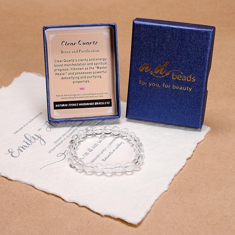 AD Beads Handmade Gemstone Stretch Elastic Bracelet Crystal Healing Reiki Nature's Beauty and Spiritual Essence Unisex (4mm, Clear Quartz (Detox and Purification))