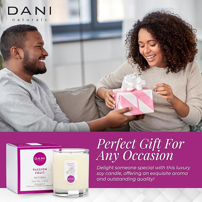 DANI Naturals Soy Candle - Passion Fruit Scent, 100% Pure Soy Wax, Kosher, Non-Toxic, Long-Lasting Burn - 7.5 oz