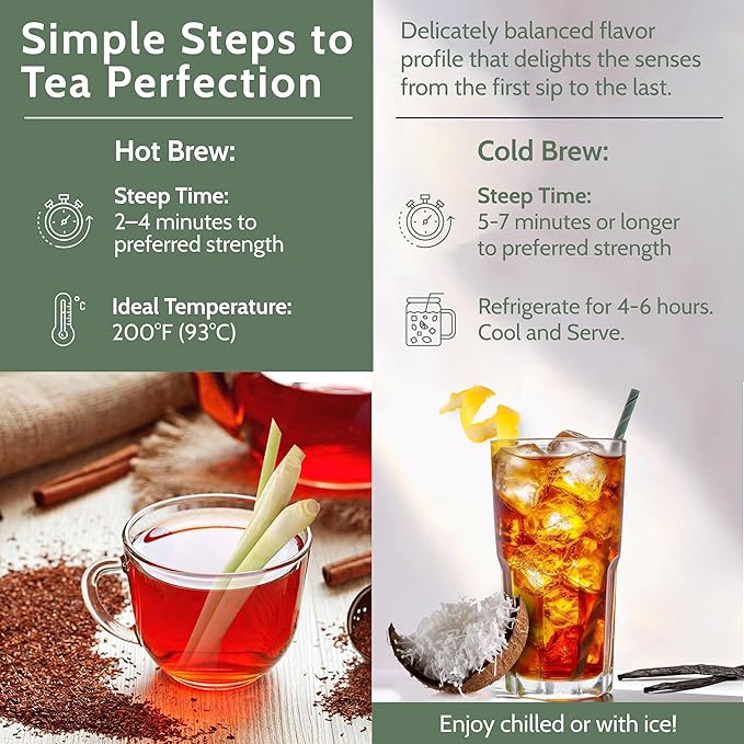 Blooms & Leopard Premium Herbal Tea Bags | The Laidback Elephant Blend | Rooibos, Apple, Lemongrass, Lemon Peel & Coconut Flakes | Caffeine-Free Herbal Infusion for Relaxation, Detox & Wellness | 20 Pyramid Tea Bags