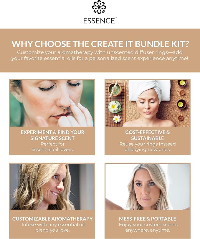 Essence Nasal Diffuser Create-It Bundle – DIY Essential Oil Silicone Nose Ring Kit for Custom Aromatherapy Blends – Wearable DIY Diffuser for Personalized Scents