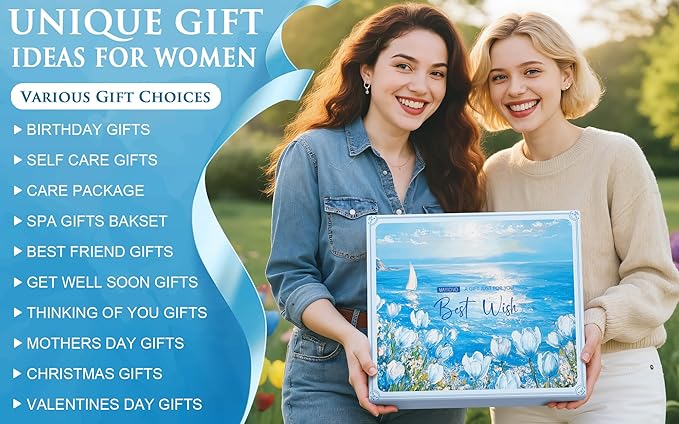 Birthday Gifts for Women Self Care Set Get Well Soon Gift Baskets, Relaxing Bluebell Spa Gift Basket Care Package for Women, Unique Christmas Mom Gifts for Her Girlfriend Sister Friend Wife Grandma