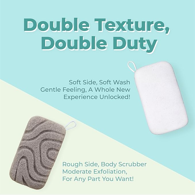 myHomeBody Dual-Texture Shower Sponge, Beauty Body Scrubber Exfoliator for Women, Exfoliating Loofah for Men, 1pc