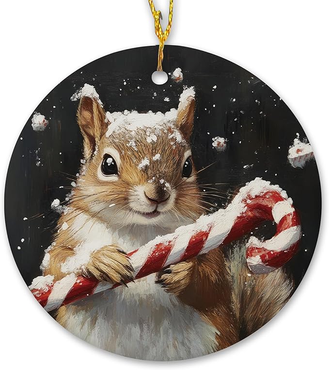 Christmas Squirrel Ceramic Ornament Gifts, Retro Rustic Winter Christmas Squirrel Decorative Hanging Ornaments for Xmas Tree Holiday Party Decoration, Animal Xmas Tree Decorations
