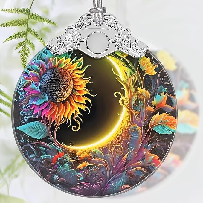 Christmas Ornament, 2025 Ornaments for Christmas Tree, Stained Glass Hanging Ornament, Holiday Ornaments, Unique Gift Idea - Sun and Moon