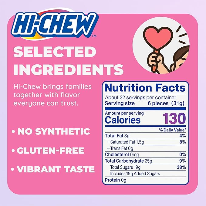 HI-CHEW Assorted Bulk Candy Bag, Green Apple Strawberry Mango Grape, Soft & Chewy Candy 2lb - 185+ Pieces Individually Wrapped - Made with Immensely Juicy Fruity Flavors