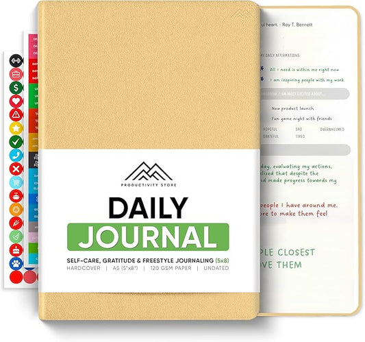 PRODUCTIVITY STORE Best Daily Journal for Men & Women - Gratitude Journal, Manifestation Journal & Guided Journal with Prompts for Personal Growth (A5, Cream)