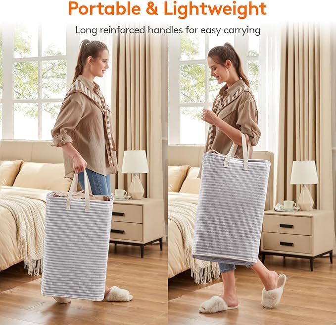 Lifewit Laundry Hamper Large Collapsible Laundry Baskets, Freestanding Waterproof Clothes Hamper with Easy Carry Handles in Laundry Room Bedroom Bathroom College Dorm for Adults, Gray, 2 x 65L