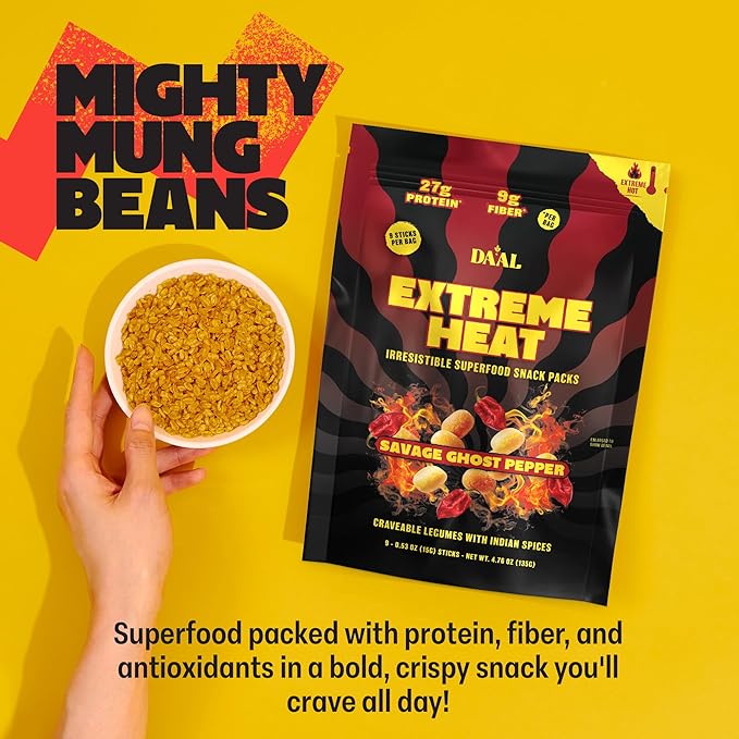 Daal By Keen Crunchy Mung Bean Snacks – Savage Ghost Pepper - Plant-Based Protein, High Fiber, Gluten Free & Nut-Free – Mix into Salads or Enjoy as an On-the-Go Snack - 1 Resealable Pack, 4.76 oz