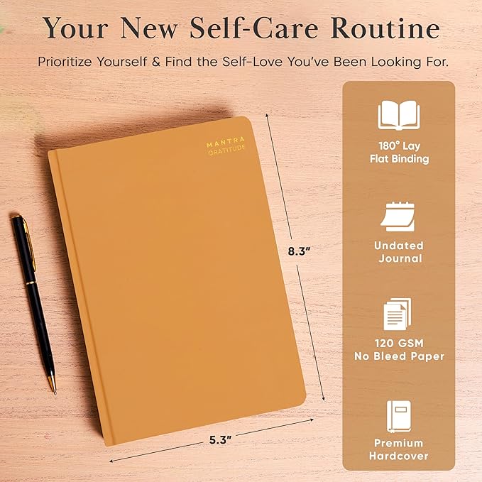 Gratitude Journal For Women & Men - Mental Health, Self Love & Self Care Journal - Orange - 5.8" x 8.3" - Mantra Planner