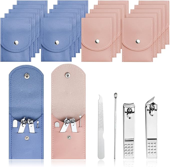 30 Sets Finger Nail Clipper Set Bulk,4 in 1 Adult Stainless Steel Travel Manicure Kit with Case Individually Wrapped Nail Clippers Bulk for Homeless,Hotel,Charity(2 Colors)