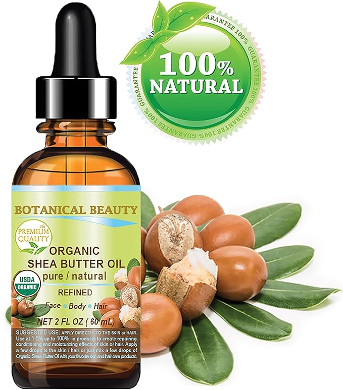 Botanical Beauty Organic SHEA BUTTER OIL 100% Pure Natural Undiluted Refined Cold Pressed Carrier Oil for Face, Skin, Hair, Lip, Nails. African Shea (Karite) Nut Oil (2 Fl Oz)