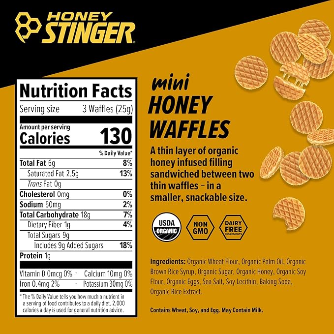 Honey Stinger Organic Mini Honey Waffles, Energy Stroopwafel for Exercise, Endurance and Performance, Sports Nutrition for Home & Gym, Pre and Post Workout, 1 Bag, 5.3 Ounce