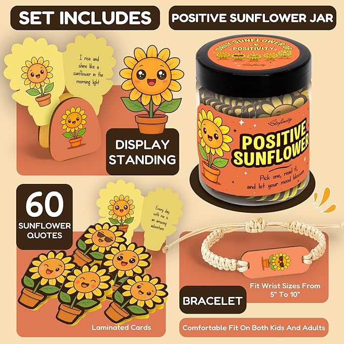 Positive Sunflower Gifts For Women Birthday - Daily Affirmation Cards For Men, Cute Christmas Inspirational Cards, Unique Mental Health Stress Relief Gifts For Coworkers Friend Teen Girls