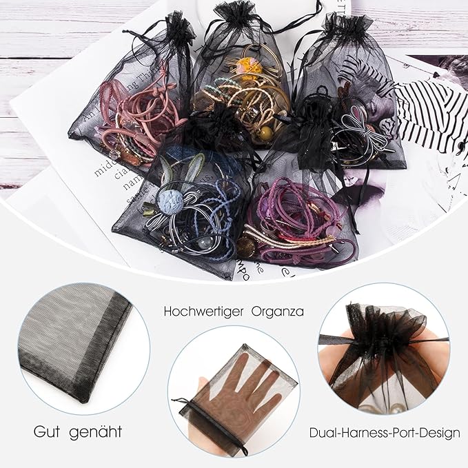 100 Pcs Organza Gift Bags Black Small Jewelry Pouches Wedding Jewelry Bag 2x3 Inch Favour bags Lavender Bag for Wedding Birthday Party Christmas Candy Mesh Bags