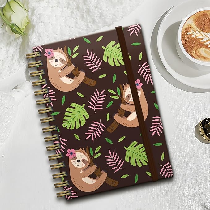 Cute Spiral Notebook, Journal for Women, Hardcover Spiral Journal, 5.5 x 8.3 Inches, 120 Pages,100gsm Paper, for Gifts Nurse Teacher Women Office Supplies(Cute Sloth)