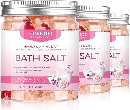 3 Pack Kit Bath Salts for Soaking Himalayan Pink Salt Rose Pink Scent Epsom Salt Bubble Bath for Women Christmas Gift with Dead Sea Salt Moisturizing Skin Tea Tree Oil Natural Soaking spa