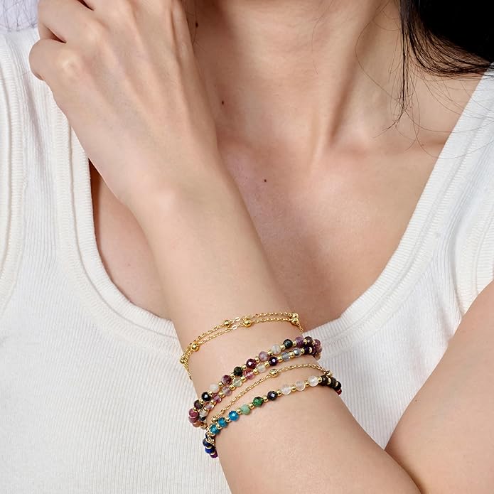 Farfume Crystal Bracelet Beaded Bracelets for Women 4mm Natural Stone Beads Gemstone Handmade Anxiety Jewelry Gifts