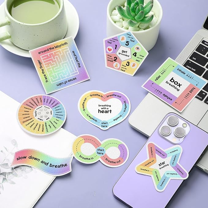Libima 72 Pieces Anxiety Sensory Stickers Textured Stickers Fidget Mindfulness Sticker School Counselor Supplies Adult Sensory Items Anxiety Relief, 9 Styles(Rainbow Color)