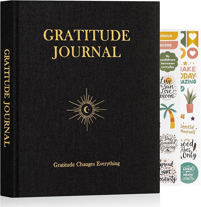 Lanpn Daily Gratitude Journal for Men Woman, 4 Month Mindfulness & Affirmation Planner, 7.8"x9.2" The 5 Minute Grateful Diary, Guided Reflection with Positivity Prompts Undated Notebook, Black