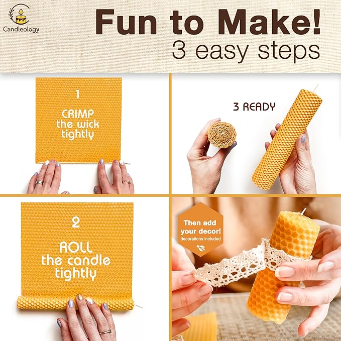 Beeswax DIY Candle Making Kit - Natural Candle Rolling Kit for Beginners with 7 Beeswax Sheets & Multiple Decorations to Make Candles