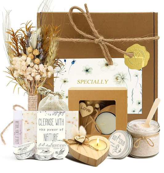 Spa Gifts for Women - Mothers Day Gifts for Mom, Self Care Kit, Birthday Anniversary Care Package Ideas for Wife Girlfriend Her from Daughter Husband Friend, 8PCS Items with Natural Themed